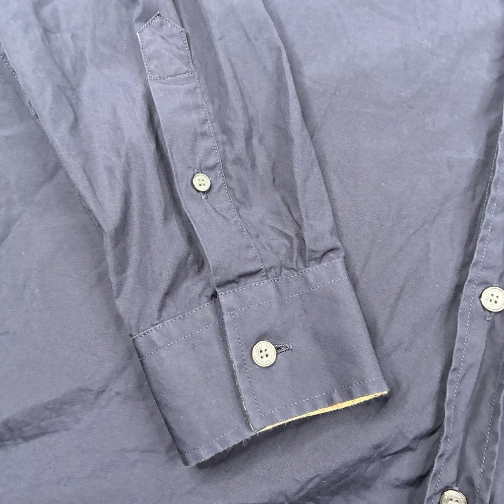 Burberry Brit Shirt Men's M Navy Blue Nova Check Flip Cuff Long Sleeve Button Up - Picture 4 of 15